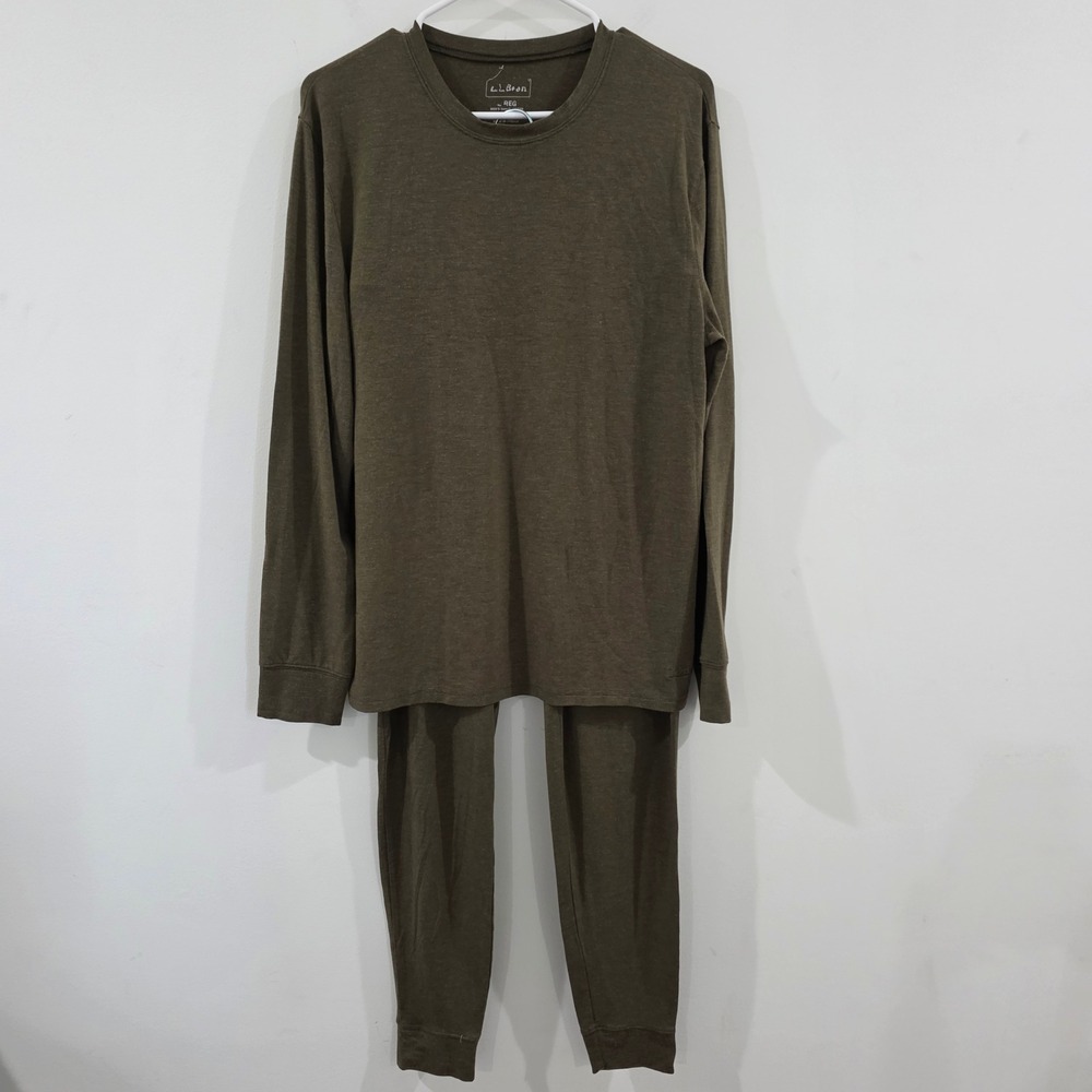 LL Bean Mens Thermal Underwear Set Size Large Green Long Sleeve Base Layer